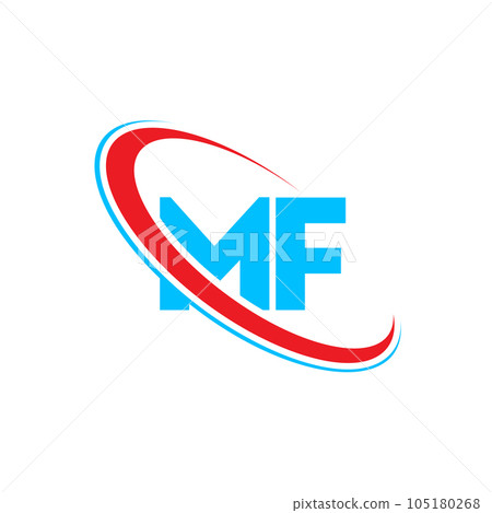 MF M F letter logo design. Initial letter MF linked circle upercase monogram logo red and blue. MF logo, M F design 105180268