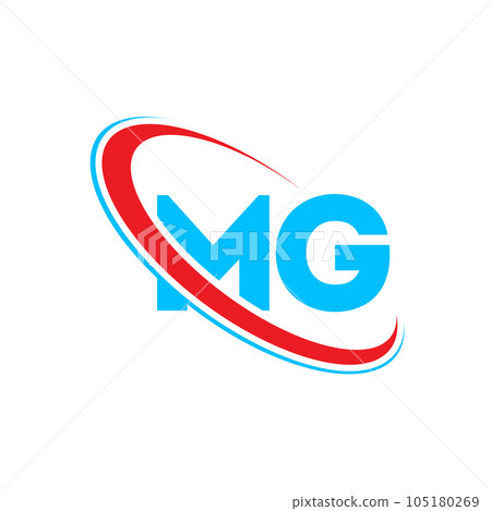 MG M G letter logo design. Initial letter MG linked circle upercase monogram logo red and blue. MG logo, M G design 105180269