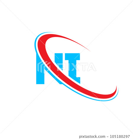 NI N I letter logo design. Initial letter NI linked circle upercase monogram logo red and blue. NI logo, N I design 105180297
