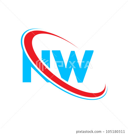 NW N W letter logo design. Initial letter NW linked circle upercase monogram logo red and blue. NW logo, N W design 105180311