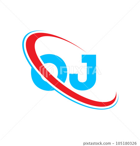 OJ O J letter logo design. Initial letter OJ linked circle upercase monogram logo red and blue. OJ logo, O J design 105180326