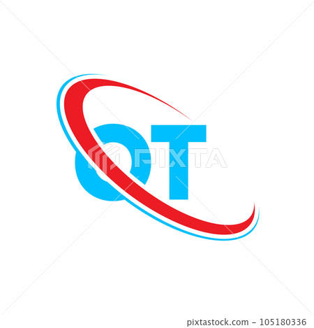 OT O T letter logo design. Initial letter OT linked circle upercase monogram logo red and blue. OT logo, O T design 105180336