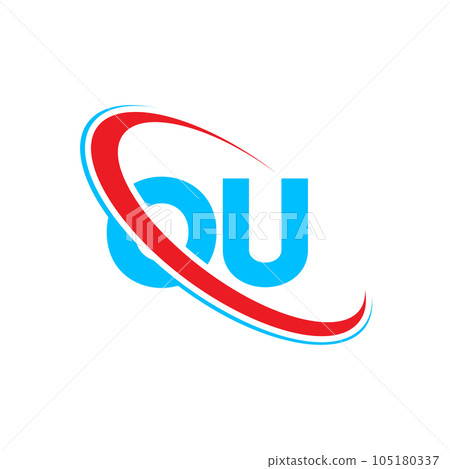 OU O U letter logo design. Initial letter OU linked circle upercase monogram logo red and blue. OU logo, O U design 105180337