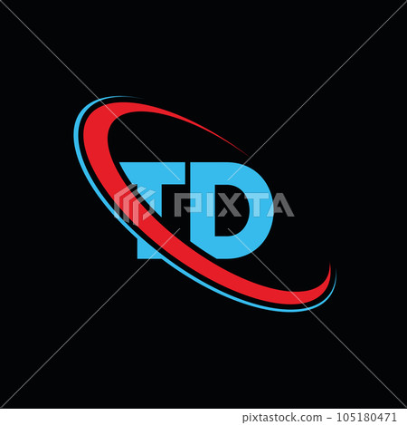 TD T D letter logo design. Initial letter TD linked circle uppercase monogram logo red and blue. TD logo, T D design. td, t d 105180471