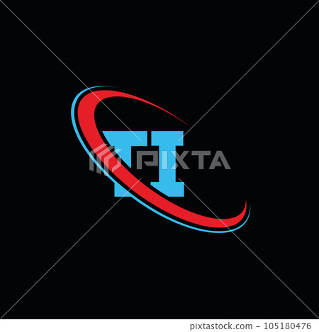 TI, T I letter logo design. Initial letter TI linked circle uppercase monogram logo red and blue. TI logo, T I design. ti, t i 105180476