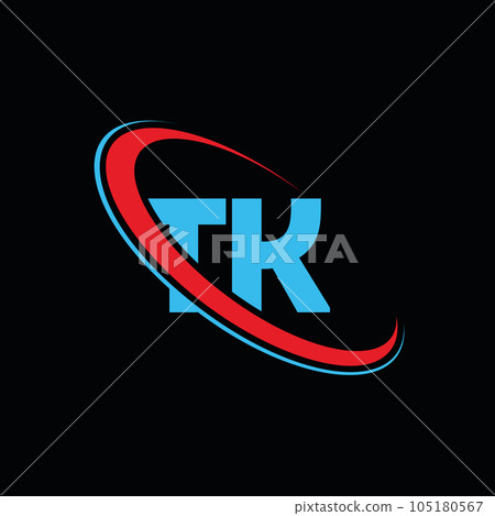TK T K letter logo design. Initial letter TK linked circle uppercase monogram logo red and blue. TK logo, T K design. tk, t k 105180567
