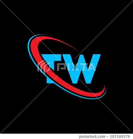 TW T W letter logo design. Initial letter TW linked circle uppercase monogram logo red and blue. TW logo, T W design. tw, t w 105180579