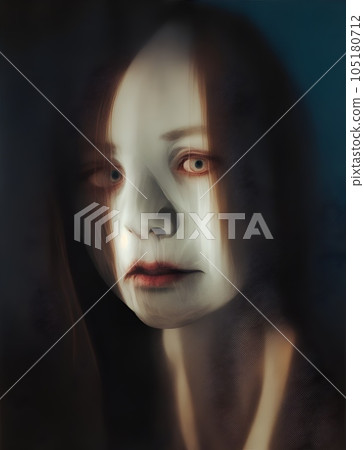 Female ghost face floating in the light Female ghost face floating in the light 105180712