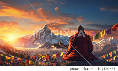 Everest and Tibetan temples. 105180771
