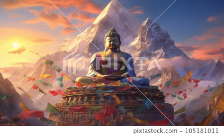 golden buddha in the mountains of tibet 105181011