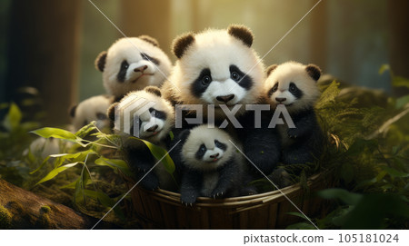 panda with his children little pandas. panda with his children little pandas. 105181024