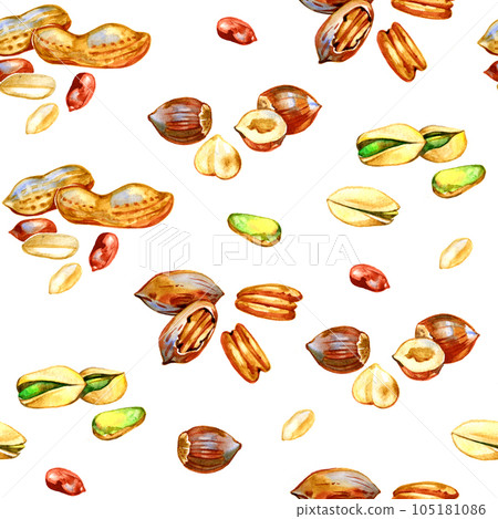Seamless pattern with watercolor illustrations of nuts Seamless pattern with watercolor illustrations of nuts 105181086