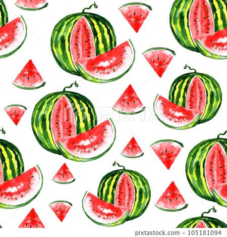 Watercolor watermelon pattern isolated on white background Watercolor watermelon pattern isolated on white background 105181094