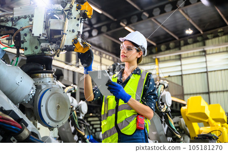 Business owner engineer managing and checking work at factory Business owner engineer managing and checking work at factory 105181270