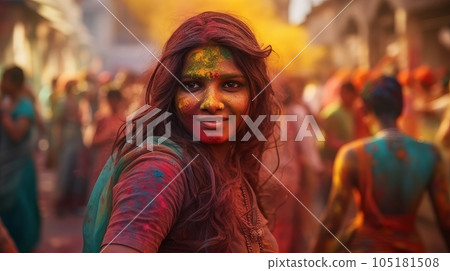 woman on indian holiday holi 105181508