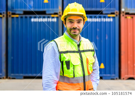Warehouse engineer worker checking and working at industrial container station 105181574