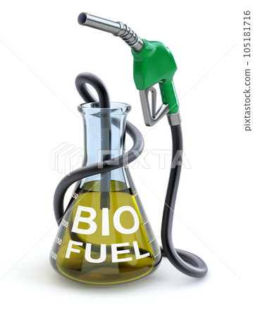 Biofuel concept with erlenmeyer flask and gas nozzle Biofuel concept with erlenmeyer flask and gas nozzle 105181716