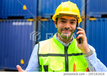 Warehouse engineer worker working at industrial container yard 105181828
