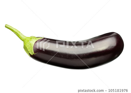 One fresh eggplant isolated on white background cutout. File contains clipping path. One fresh eggplant isolated on white background cutout. File contains clipping path. 105181976