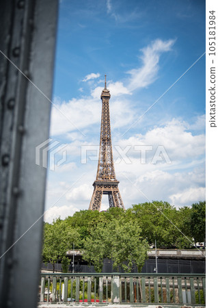 The Eiffel Tower seen from the Bir-Hakeim Bridge over the Seine River in Paris, France The Eiffel Tower seen from the Bir-Hakeim Bridge over the Seine River in Paris, France 105181984