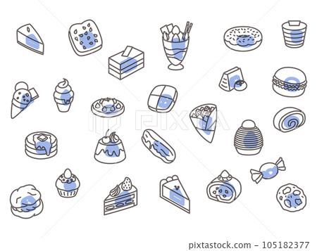 Outline sweets wallpaper illustration icon set blue Outline sweets wallpaper illustration icon set blue 105182377