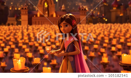 Indian woman in Indian temple in honor of Diwali holiday. 105182541