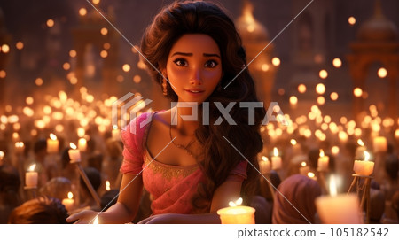 Indian woman in Indian temple in honor of Diwali holiday. 105182542