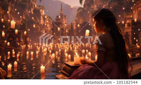 Indian woman in Indian temple in honor of Diwali holiday. Indian woman in Indian temple in honor of Diwali holiday. 105182544