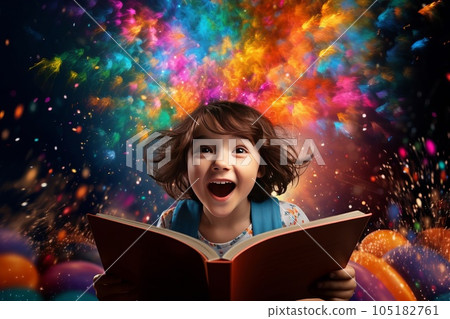 Magic book and smiling child AI-generated image AI image 105182761