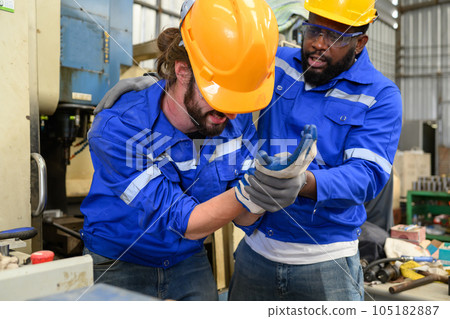 Engineer worker with accident at factory during working 105182887