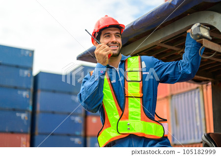 Warehouse engineer worker working at industrial container yard Warehouse engineer worker working at industrial container yard 105182999