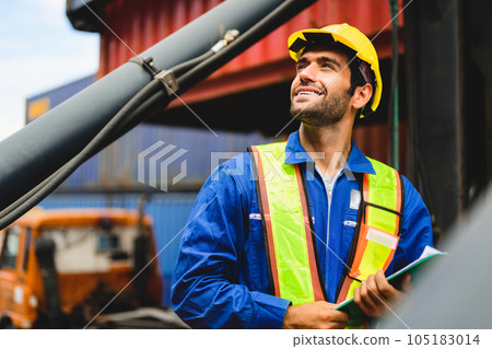 Industrial engineer worker working at overseas shipping container yard 105183014
