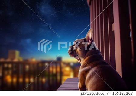 French bulldog staring at the night sky AI generated image AI image 105183268