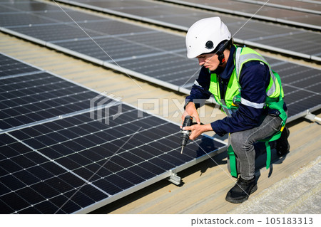 Professional engineer technician with safety helmet checking system 105183313