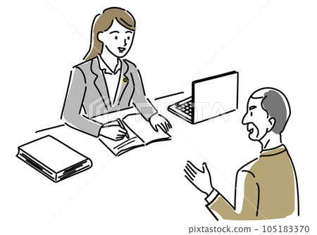 Simple line drawing illustration of a businessman consulting a female lawyer 105183370