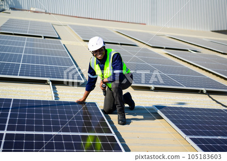 Professional engineer technician with safety helmet operating system 105183603