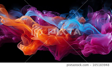 Colorful smoke flowing on dark background. Wave background concept Colorful smoke flowing on dark background. Wave background concept 105183948