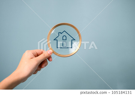 interest percent symbol icons on wooden house cube, home real estate. interest percent symbol icons on wooden house cube, home real estate. 105184131