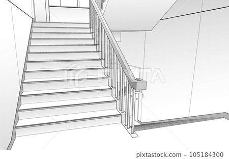 Manga-style pen drawing illustration school_stairs 105184300