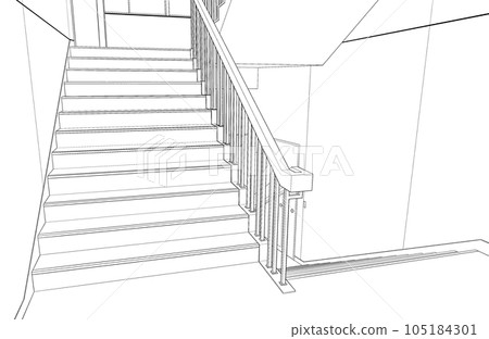 Manga-style pen drawing illustration school_stairs 105184301