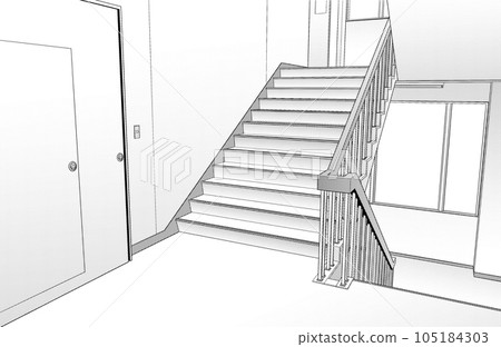 Manga-style pen drawing illustration school_stairs Manga-style pen drawing illustration school_stairs 105184303