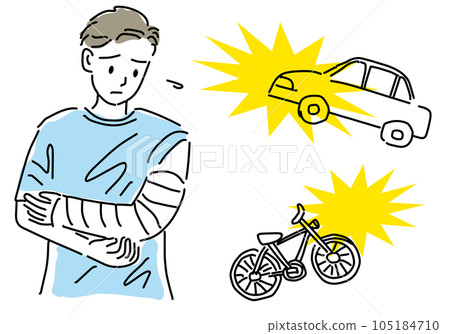 交通事故手臂受傷的簡單線條畫 105184710