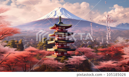 mount fuji sakura blossoms mount fuji sakura blossoms 105185026