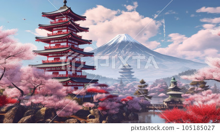 mount fuji sakura blossoms mount fuji sakura blossoms 105185027