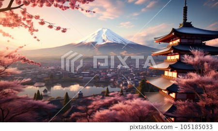 mount fuji sakura blossoms mount fuji sakura blossoms 105185033