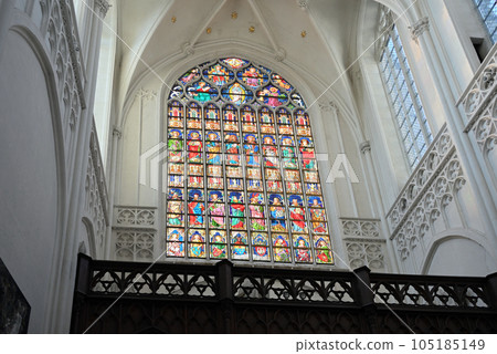 Antwerp cathedral transept stained glass Antwerp cathedral transept stained glass 105185149