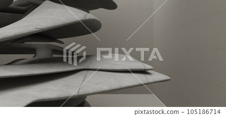 Abstract architectural minimalistic background. Contemporary showroom. Modern concrete exhibition tunnel. Empty gallery. Backlight. 3D illustration and rendering. Abstract architectural minimalistic background. Contemporary showroom. Modern concrete exhibition tunnel. Empty gallery. Backlight. 3D illustration and rendering. 105186714