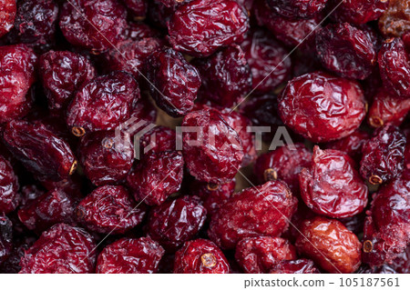 Dried red cranberries with sugar syrup 105187561