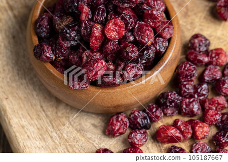 Dried red cranberries with sugar syrup 105187667
