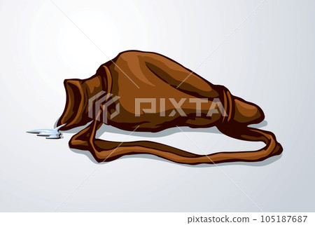 An empty waterskin lies on the ground. Vector drawing 105187687